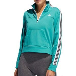 Adidas Women's 1/4 Zip Pullover Sweatshirt Small Teal With Striped Sleeves NWOT